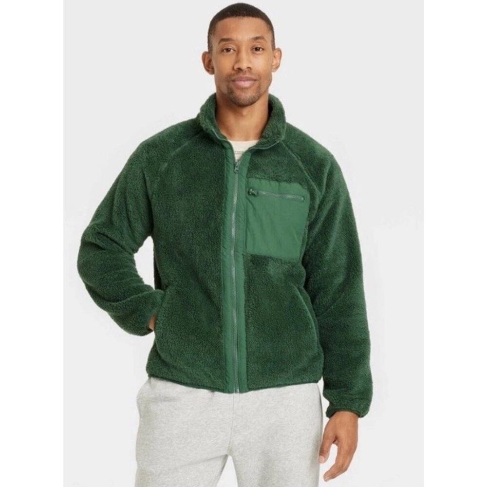 Goodfellow & Co Men's Green Full Zip Fleece Sweatshirt Zip Chest Pocket Sz M